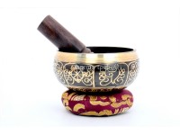 Ashtamangala Painted Singing Bowl – Double Dorje Center – Eyes of Buddha Back