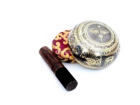 Ashtamangala Painted Singing Bowl – Double Dorje Center – Eyes of Buddha Back