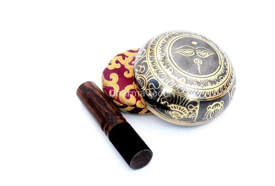 Ashtamangala Painted Singing Bowl – Double Dorje Center – Eyes of Buddha Back