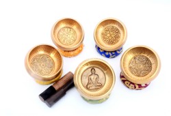 Hand-Casted & Hand-Beaten Embossed Singing Bowl – 4 & 5 Inches (Multiple Sacred Patterns)