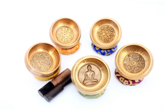 Hand-Casted & Hand-Beaten Embossed Singing Bowl – 4 & 5 Inches (Multiple Sacred Patterns)