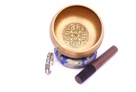 6-Inch Hand-Casted & Hand-Beaten Embossed Singing Bowl – Multiple Sacred Patterns