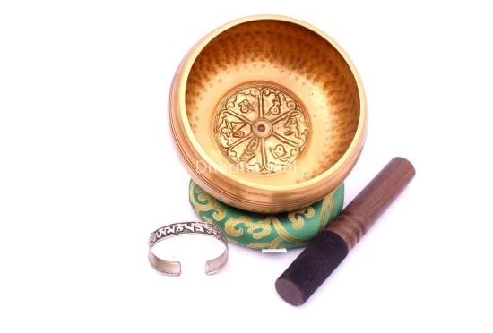 6-Inch Hand-Casted & Hand-Beaten Embossed Singing Bowl – Multiple Sacred Patterns