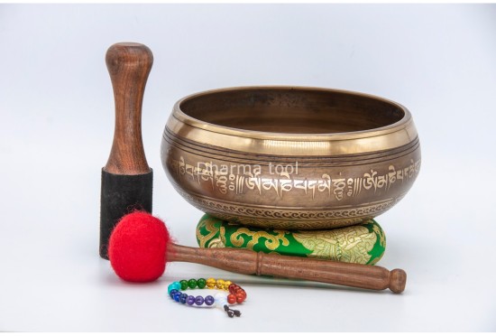 8 Inches Diameter Buddha Etched Hand-Casted Singing Bowl