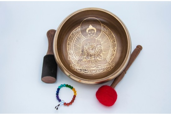 8 Inches Diameter Buddha Etched Hand-Casted Singing Bowl