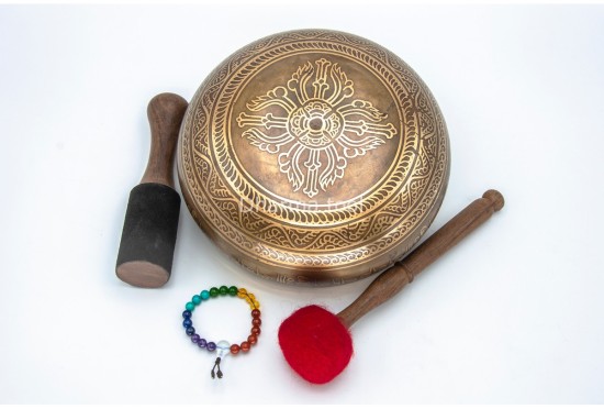 8 Inches Diameter Buddha Etched Hand-Casted Singing Bowl