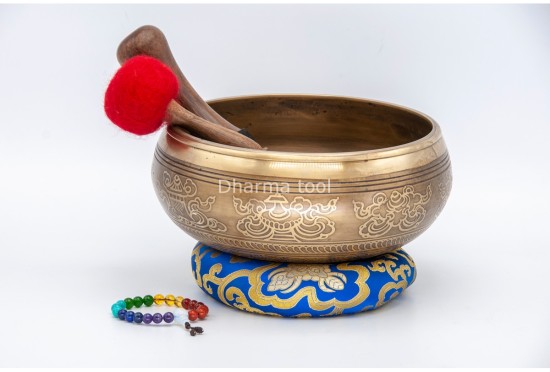 8 Inches Diameter Ganesha Etched Hand-Casted Singing Bowl