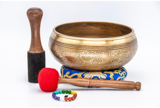 8 Inches Diameter Ganesha Etched Hand-Casted Singing Bowl