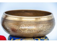 8 Inches Diameter Ganesha Etched Hand-Casted Singing Bowl