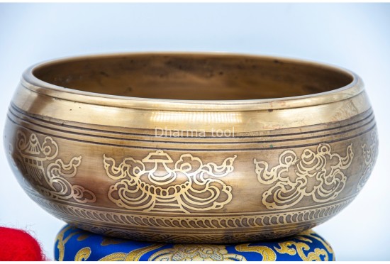 8 Inches Diameter Ganesha Etched Hand-Casted Singing Bowl