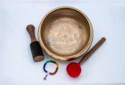 8 Inches Diameter Ganesha Etched Hand-Casted Singing Bowl