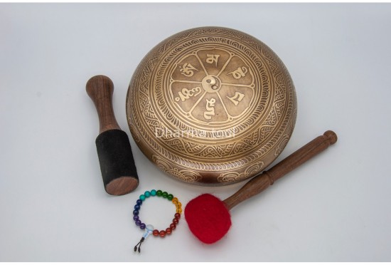 8 Inches Diameter Ganesha Etched Hand-Casted Singing Bowl