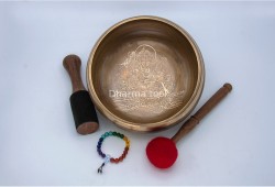 8 Inches Diameter Ganesha Etched Hand-Casted Singing Bowl