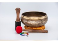 8 Inches Diameter Green Tara Etched Hand-Casted Singing Bowl
