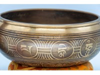 8 Inches Diameter Green Tara Etched Hand-Casted Singing Bowl