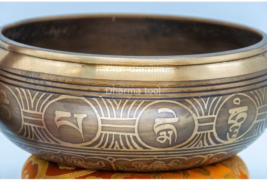 8 Inches Diameter Green Tara Etched Hand-Casted Singing Bowl