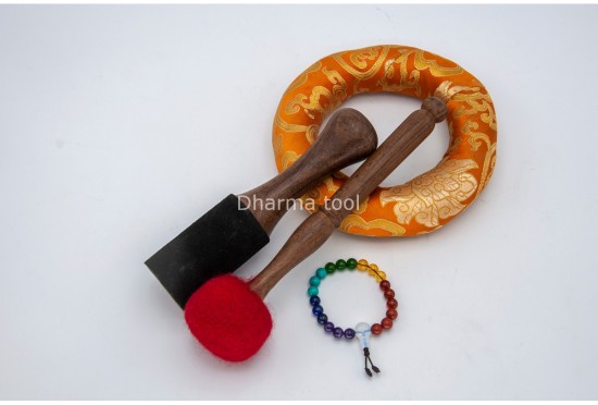 8 Inches Diameter Green Tara Etched Hand-Casted Singing Bowl