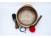 8 Inches Diameter Green Tara Etched Hand-Casted Singing Bowl