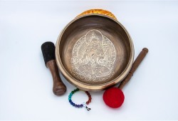 8 Inches Diameter Green Tara Etched Hand-Casted Singing Bowl