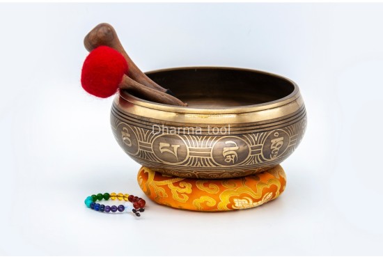 8 Inches Diameter Green Tara Etched Hand-Casted Singing Bowl
