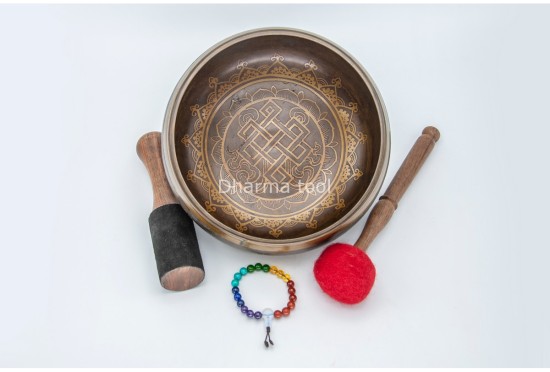 8 Inches Diameter Endless Knot Etched Hand-Casted Singing Bowl