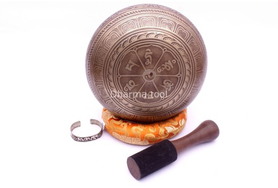 8-Inch Diameter Hindu Om Etched Hand-Casted Singing Bowl