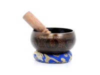 4-Inch Diameter Bronze Tibetan Singing Bowl – With Mantra, Buddha Eyes & Dorje (2 Finish Options)
