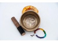 4-Inch Diameter Bronze Tibetan Singing Bowl – With Mantra, Buddha Eyes & Dorje (2 Finish Options)