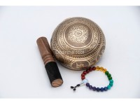 4-Inch Diameter Bronze Tibetan Singing Bowl – With Mantra, Buddha Eyes & Dorje (2 Finish Options)