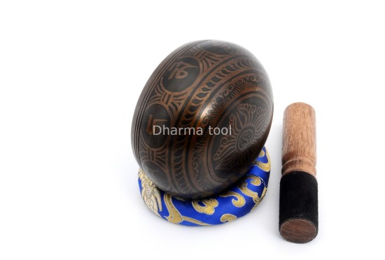 4-Inch Diameter Bronze Tibetan Singing Bowl – With Mantra, Buddha Eyes & Dorje (2 Finish Options)