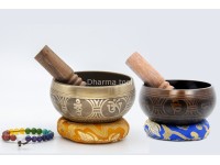 4-Inch Diameter Bronze Tibetan Singing Bowl – With Mantra, Buddha Eyes & Dorje (2 Finish Options)