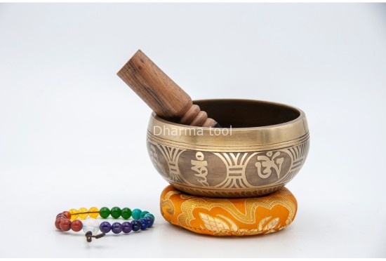 4-Inch Diameter Bronze Tibetan Singing Bowl – With Mantra, Buddha Eyes & Dorje (2 Finish Options)