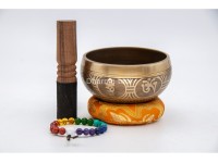 4-Inch Diameter Bronze Tibetan Singing Bowl – With Mantra, Buddha Eyes & Dorje (2 Finish Options)