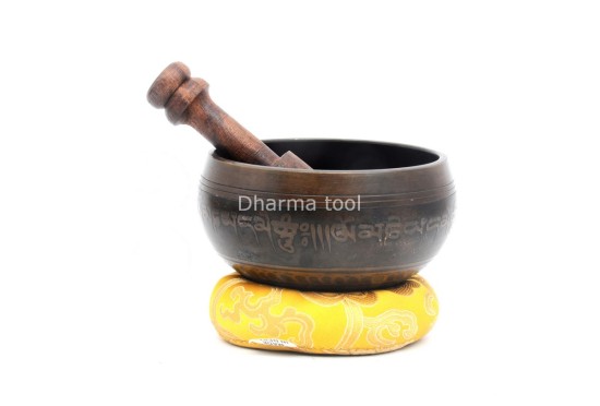 4-Inch Tibetan Mantra Etched Hand-Casted Singing Bowl – Full Mantra Design