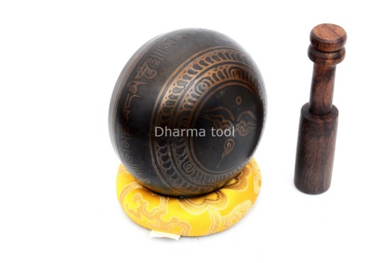 4-Inch Tibetan Mantra Etched Hand-Casted Singing Bowl – Full Mantra Design