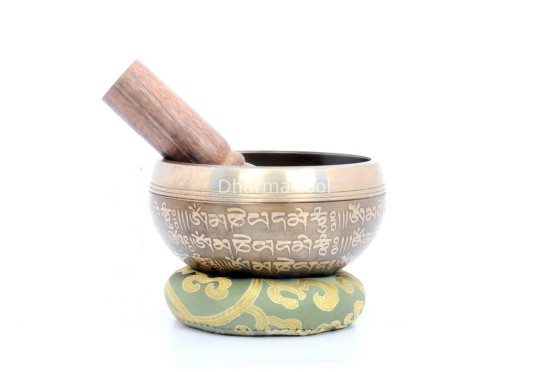 4-Inch Tibetan Mantra Etched Hand-Casted Singing Bowl – Full Mantra Design