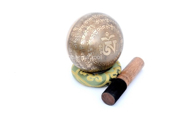 4-Inch Tibetan Mantra Etched Hand-Casted Singing Bowl – Full Mantra Design