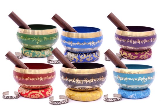 6-Inch Diameter Mantra Painted Singing Bowl – Hand-Casted MultiColor (Option)