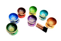 Hand-Casted Chakra Painted Singing Bowl – Multi-Size – Chakra Symbol Center