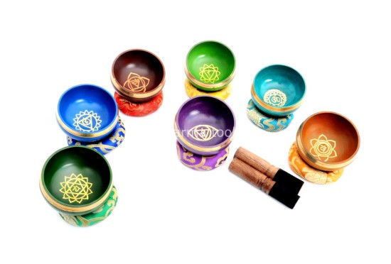 Hand-Casted Chakra Painted Singing Bowl – Multi-Size – Chakra Symbol Center