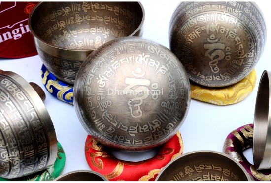Tibetan Mantra Etched 7 Chakra Singing Bowl Set