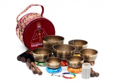 Tibetan Mantra Etched 7 Chakra Singing Bowl Set