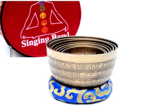 Tibetan Mantra Etched 7 Chakra Singing Bowl Set
