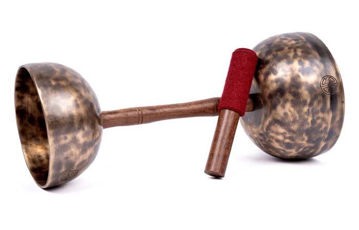 Double Chalice Handle Singing Bowl Set - Two-Tone Chakra Tuned Tibetan Sound Healing Bowls