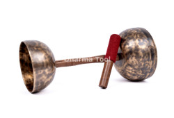Double Chalice Handle Singing Bowl Set - Two-Tone Chakra Tuned Tibetan Sound Healing Bowls
