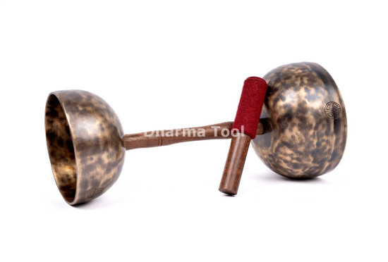Double Chalice Handle Singing Bowl Set - Two-Tone Chakra Tuned Tibetan Sound Healing Bowls