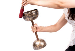 Double Chalice Handle Singing Bowl Set - Two-Tone Chakra Tuned Tibetan Sound Healing Bowls