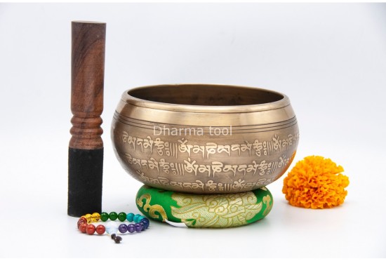 6 Inches Diameter Pure Bronze Buddha Embossed Singing Bowl – Mantra Etched