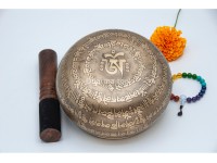 6 Inches Diameter Pure Bronze Buddha Embossed Singing Bowl – Mantra Etched