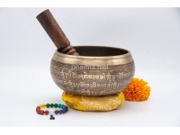6 Inches Diameter Pure Bronze Ashtamangala Embossed Singing Bowl – Mantra Etched